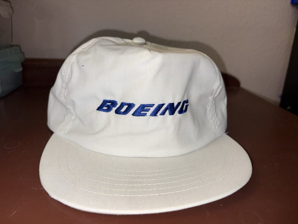 Vintage BOEING ownco snapback hat White Blue Print Made In uSA